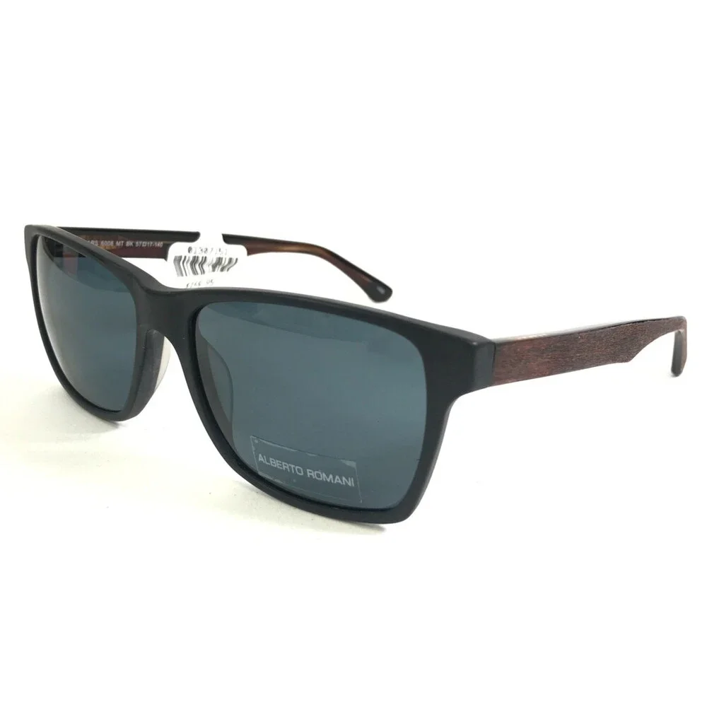 Alberto Romani Sunglasses ARS6008 MT BK Matte Black Brown Woodgrain Gray Lenses